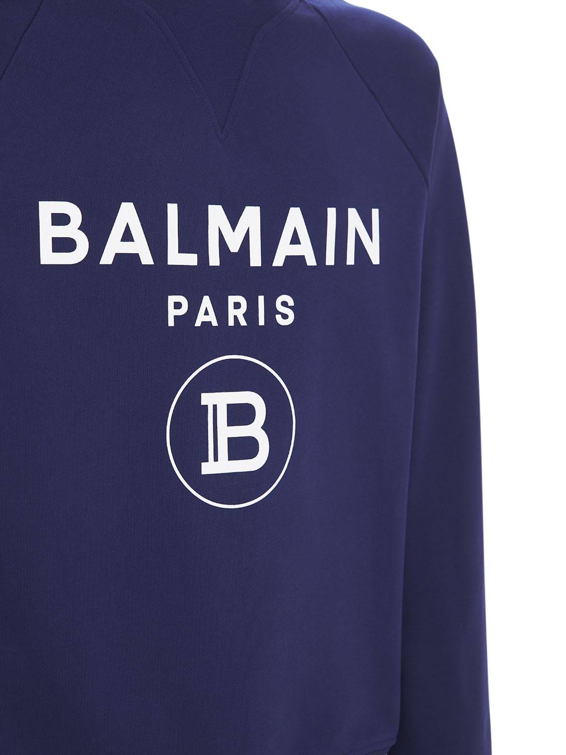 Balmain | Men Logo Print Cotton Jersey Sweatshirt Navy XXXL