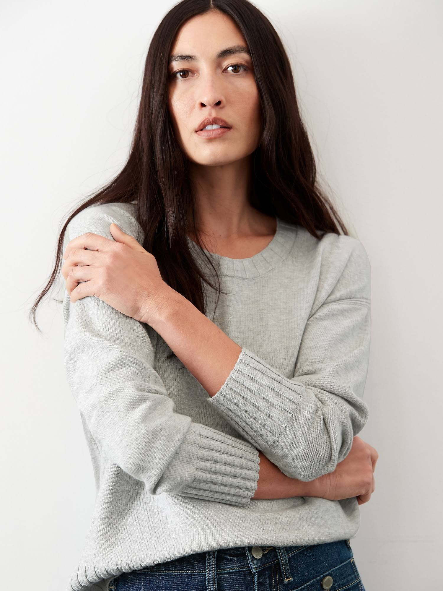 Banana Republic Women's Relaxed Crew-Neck Sweater Heather Gray Size XXL