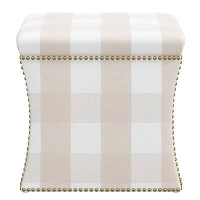 Birch Lane Joao 19'' Wide Rectangle Storage Ottoman Fabric: Claiborne Check Linen Blend, Nailhead Detail: Pewter