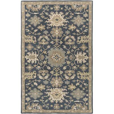 Willard Floral Handmade Tufted Wool Navy / Tan Area Rug Charlton Home Rug Size: Rectangle 7&6x22 x 9&6x22