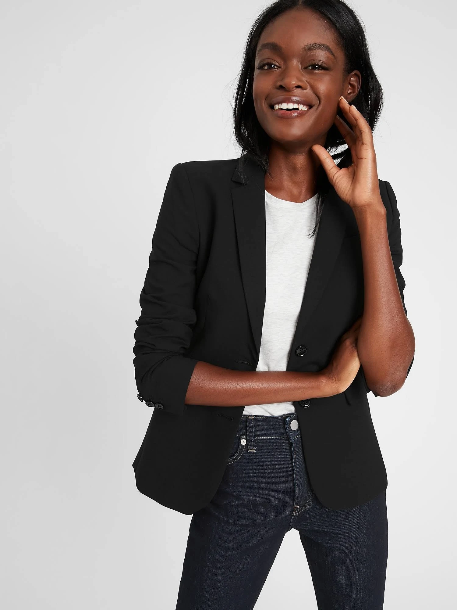 Banana Republic Women's Long and Lean-Fit Lightweight Wool Blazer Black Size 0