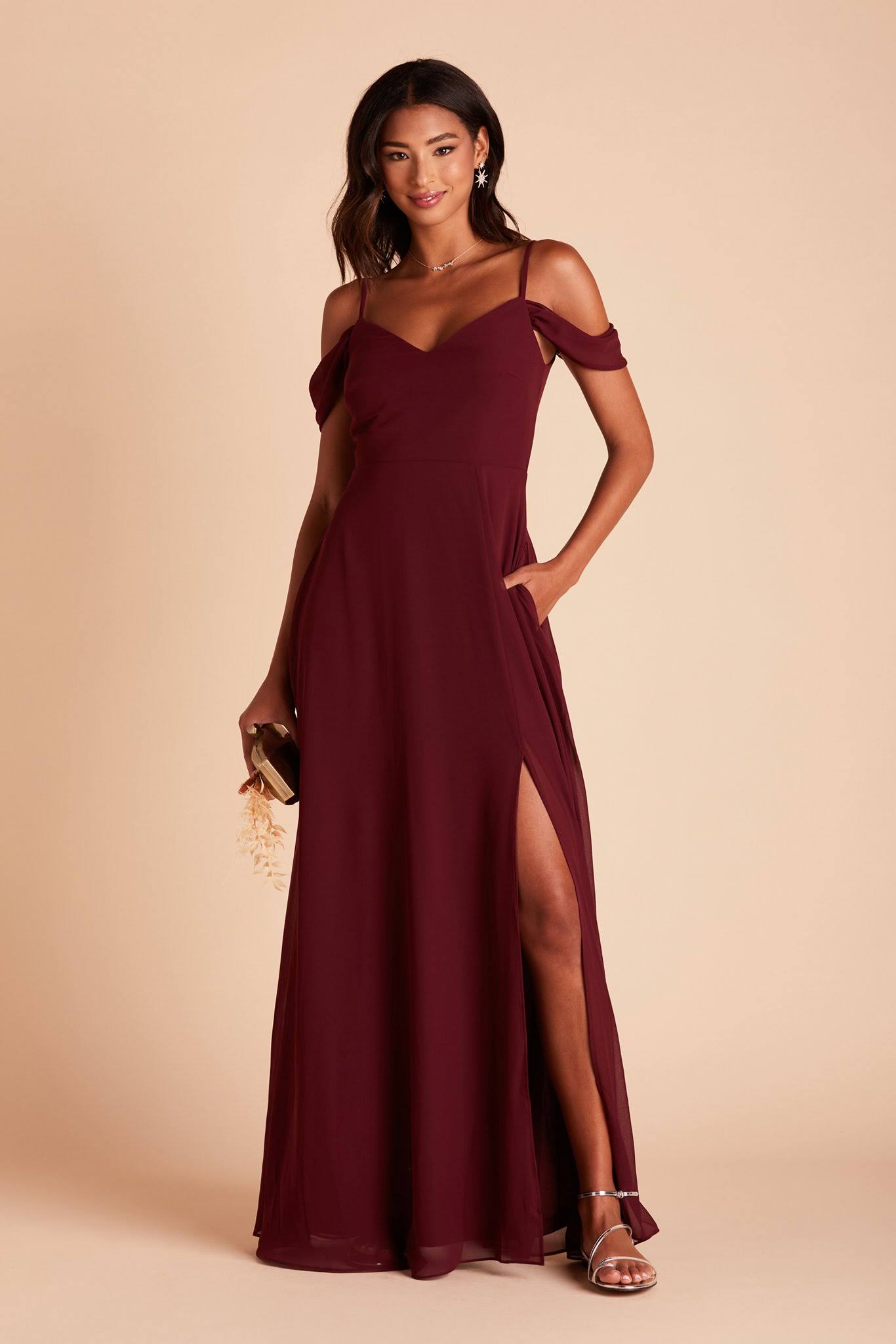 Birdy Grey Devin Convertible Chiffon Bridesmaid Dress in Cabernet M / Cabernet / No Slit