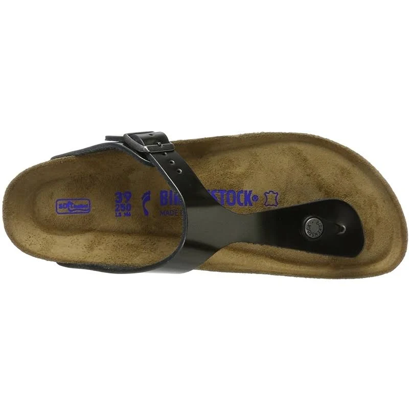 Birkenstock Gizeh Natural Leather Soft Footbed Sandals - Metallic Anthracite