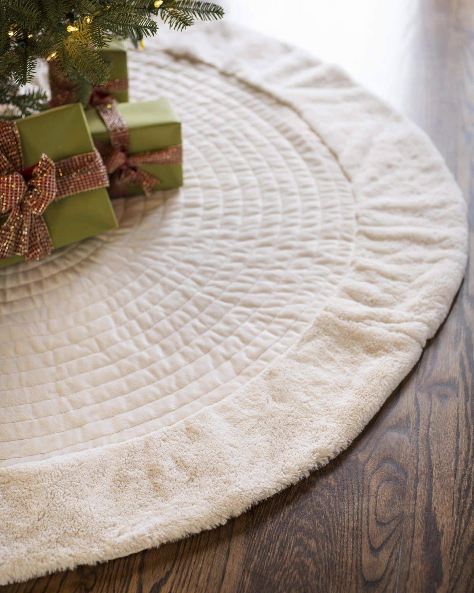 Balsam Hill Berkshire Channel Stitch Tree Skirt, 72 Inches, Ivory White