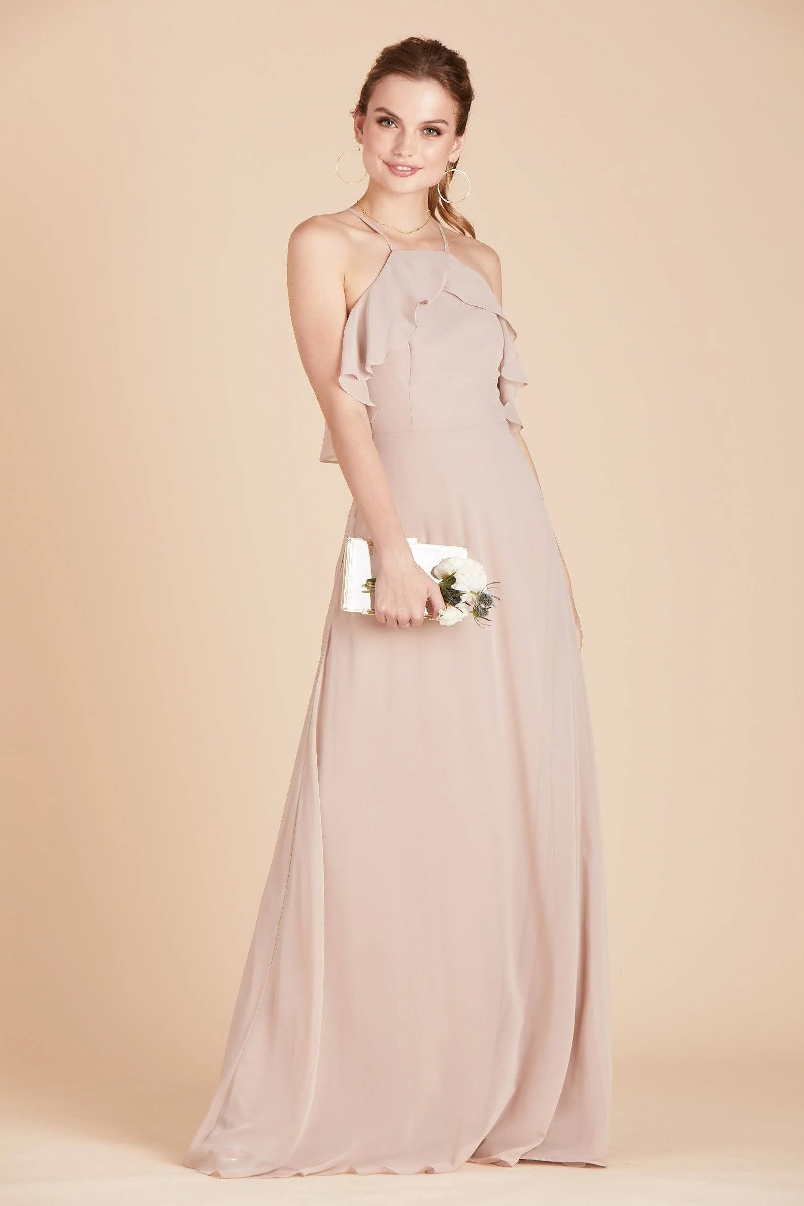 Birdy Grey Jules Chiffon Bridesmaid Dress in Taupe XL / Taupe