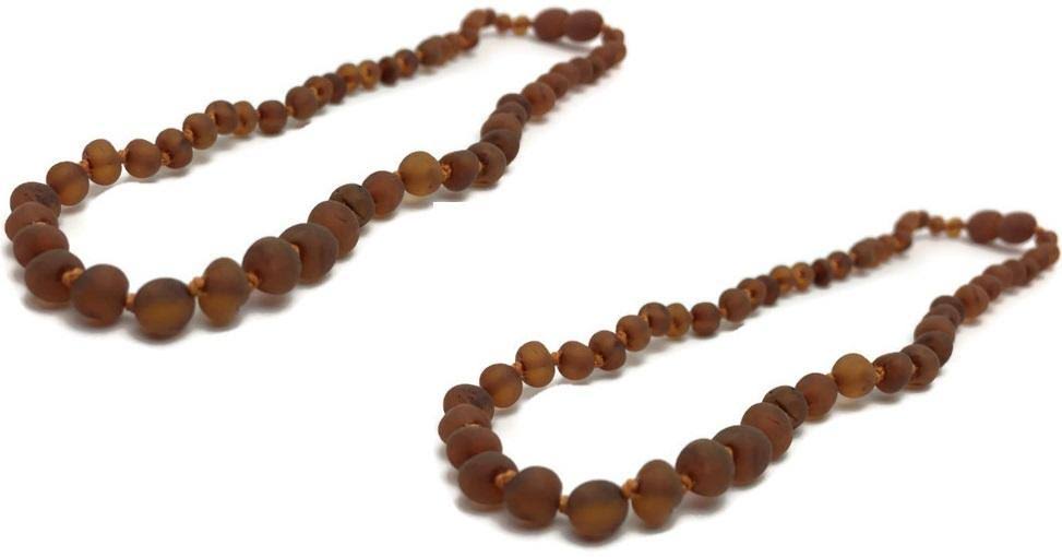 Two 11 in Amber Teething Necklace Raw Polish Basic Infant Screw Pop Clasp - Two 11 Raw Milk-Cognac Screw Clasp