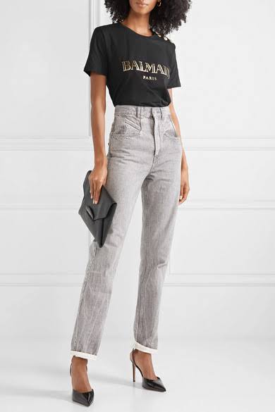 Balmain - Button-embellished Printed Cotton-jersey T-Shirt - Black