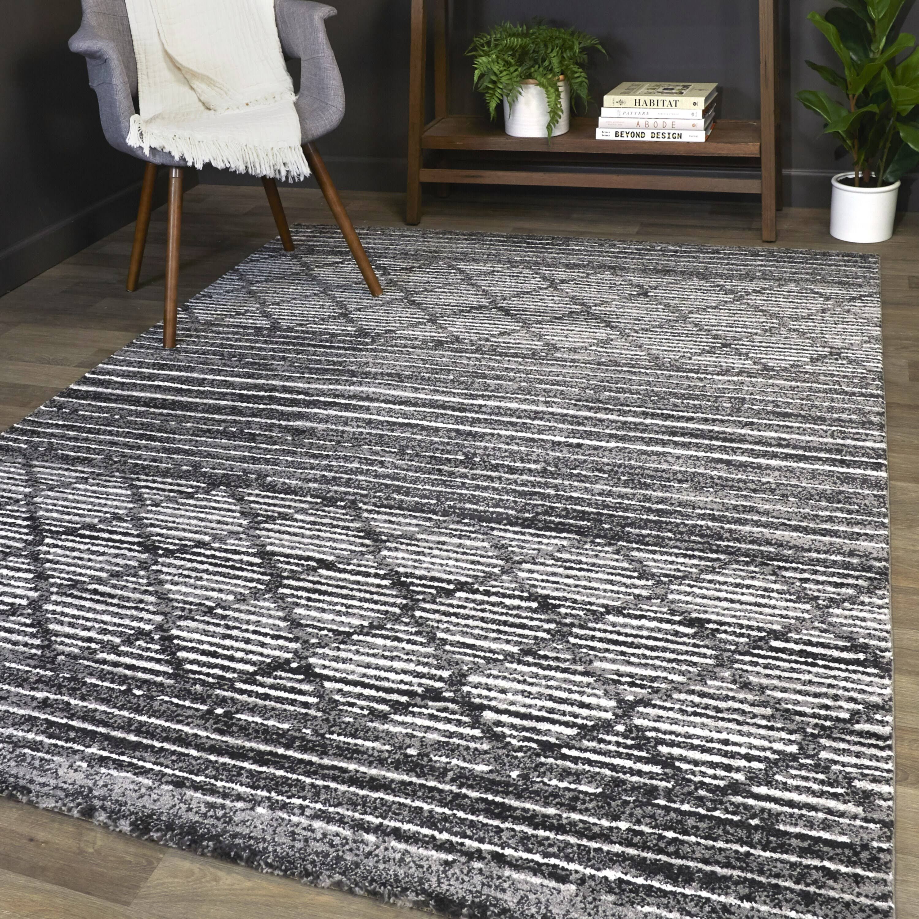 Madera Striped Contemporary Area Rug - 5&3x22 x 7& - Charcoal