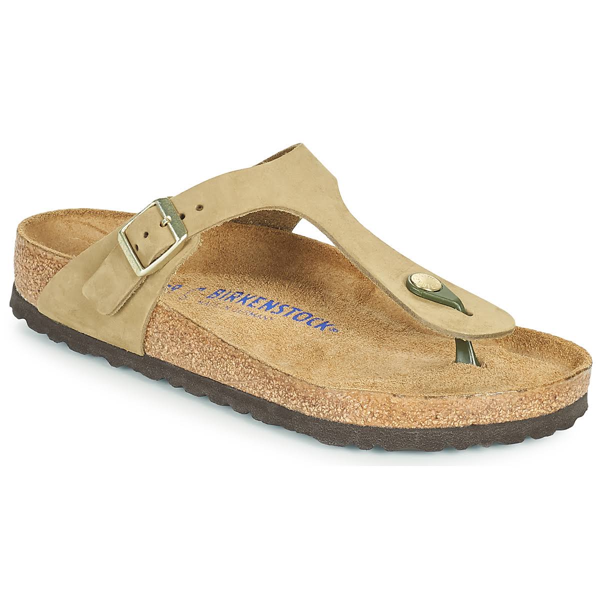 Birkenstock Women's Gizeh Soft Footbed Nubuck Sandals - Faded Khaki