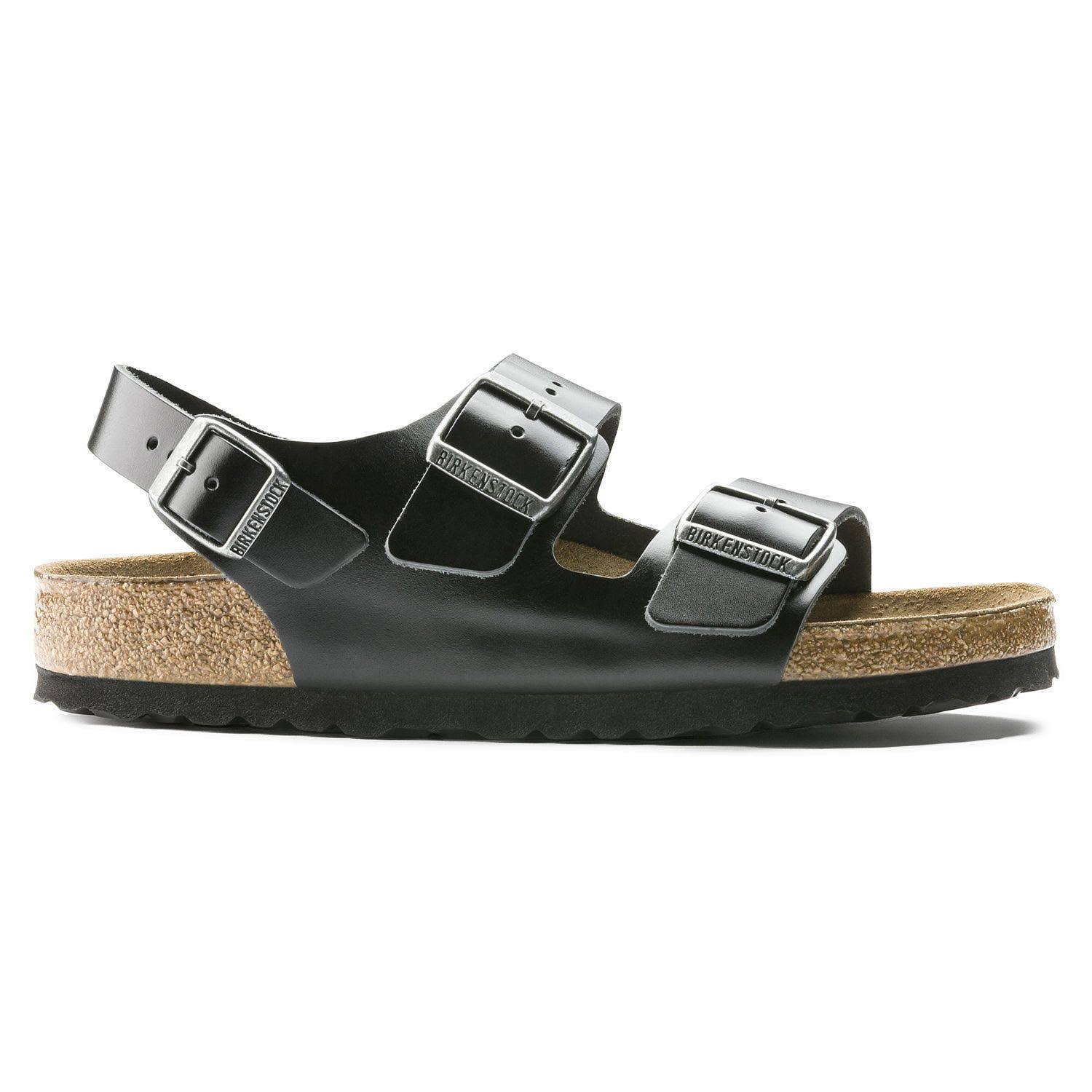 Birkenstock Milano Soft Footbed Sandal - 45 - Black Amalfi Leather