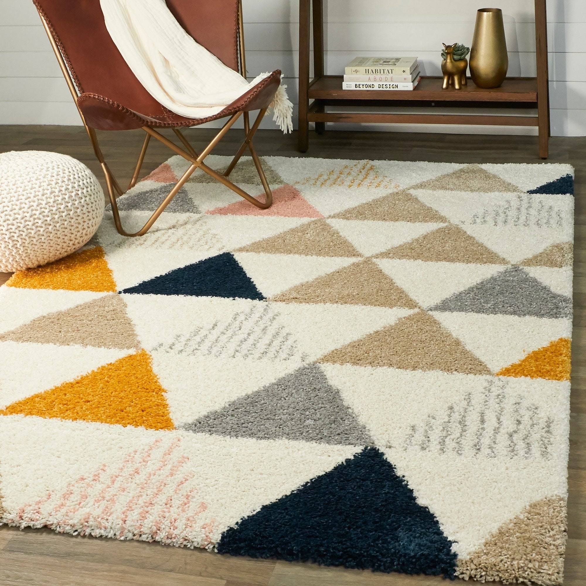 Balta parler Modern Berber Shag Geometric Area Rug - 5&3x22 x 7& - White