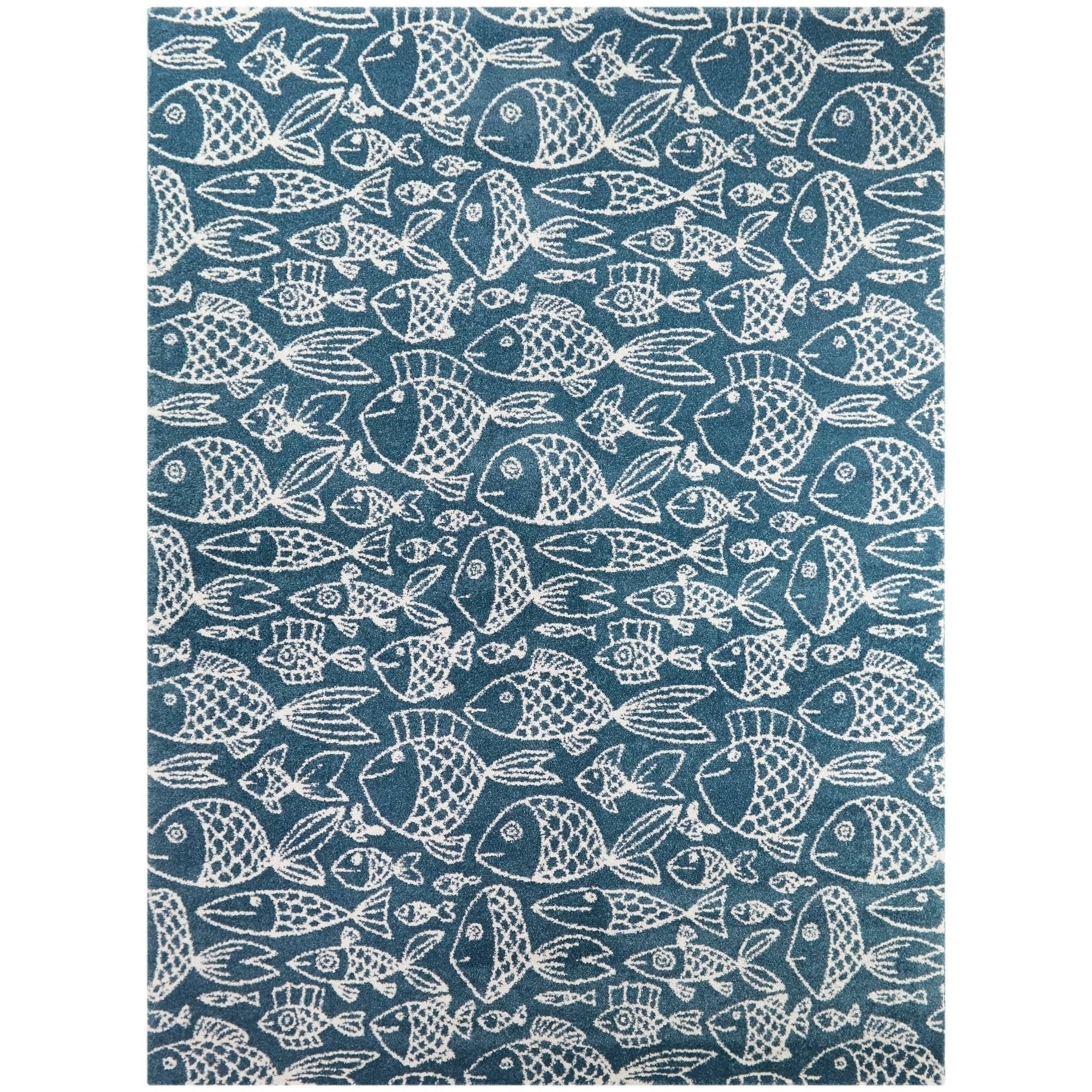 BALTA Cousteau Blue 5 ft. x 7 ft. Coastal Fish Area Rug