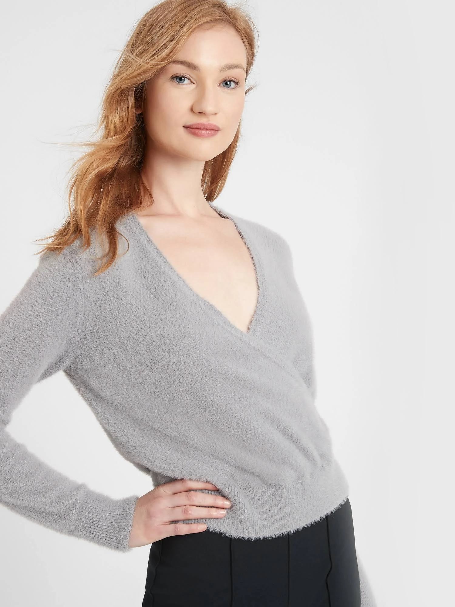 Women's Eyelash Wrap Sweater Heather Grey