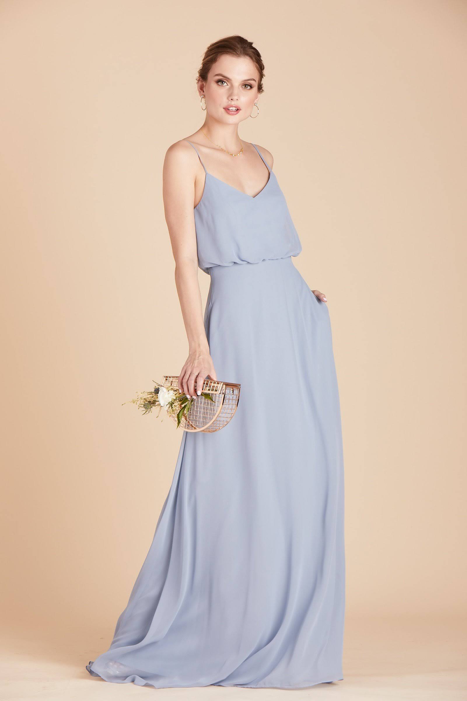 Birdy Grey Gwennie Chiffon Bridesmaid Dress in Dusty Blue 3XL / Dusty Blue / No Slit