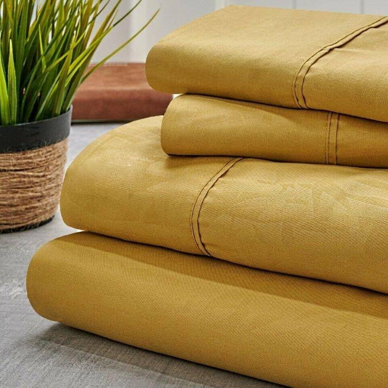 Bamboo 1800 Count Leaf Embossed Bed Sheet Set