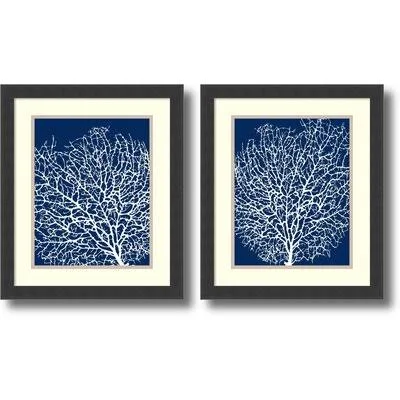 Navy Coral by Sabine Berg - 2 Piece Picture Frame Print Set on Paper Beachcrest Home Frame Color: Black