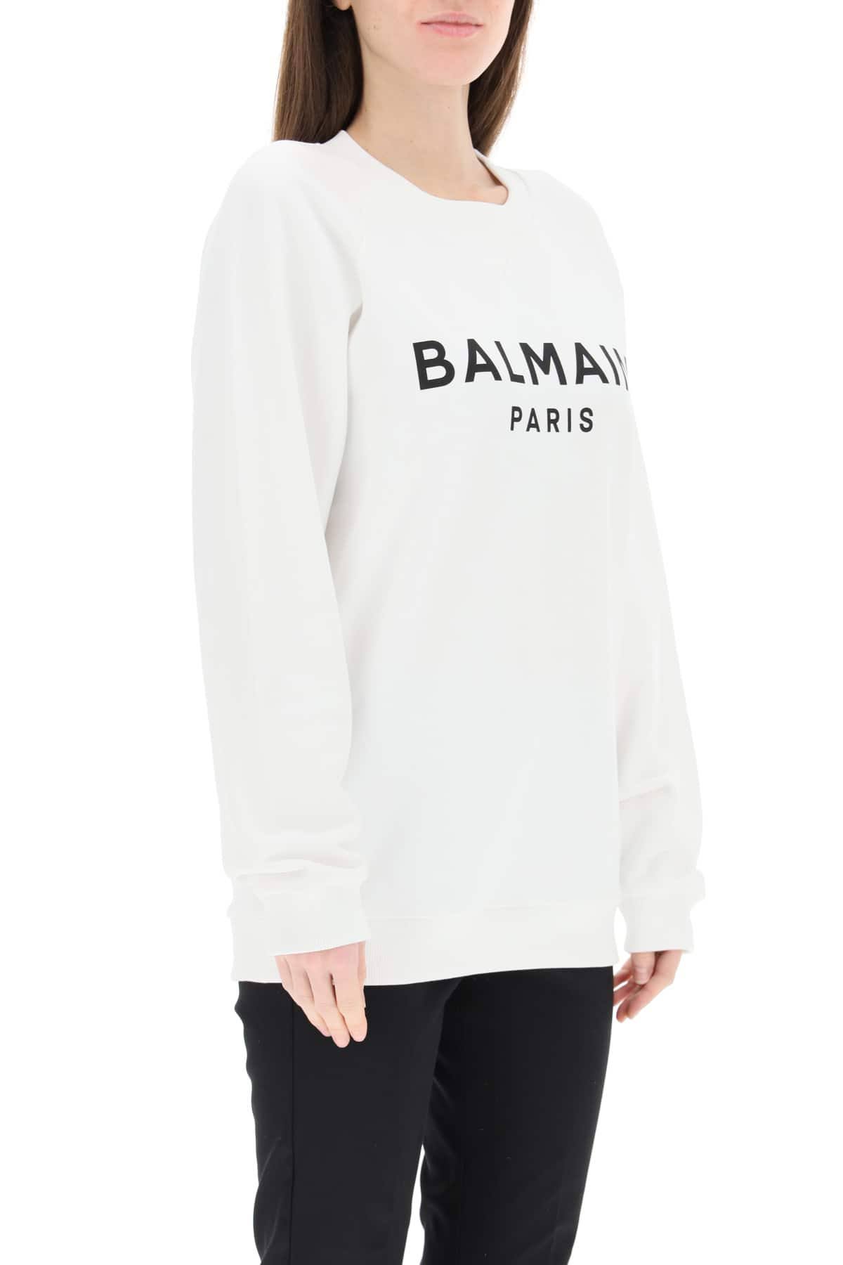Balmain | Women Logo Printed Cotton Sweatshirt White/Black S