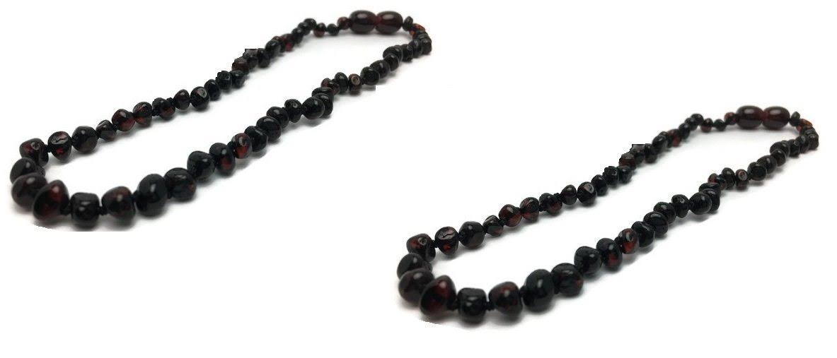 Two 11 in Amber Teething Necklace Raw Polish Basic Infant Screw Pop Clasp - Two 11 Polished Cherry