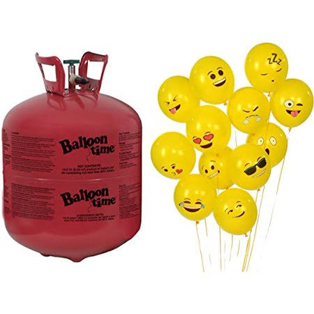 Helium Tank + 72 Emoji Balloons - Balloon Time Disposable Helium Tank 14.9 CU.FT by Blue Ribbon