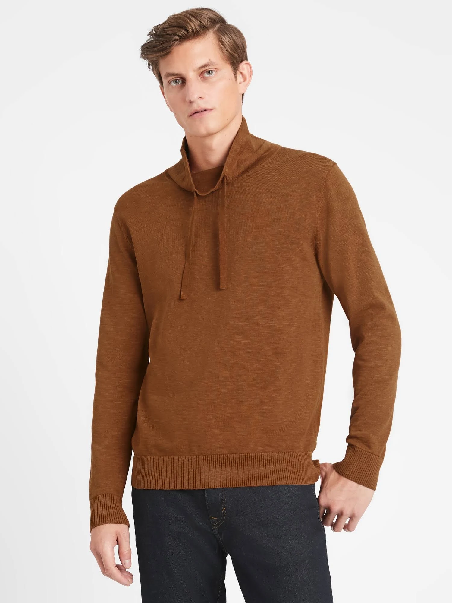 Banana Republic Men's Cotton Funnel-Neck Sweater Vicuna Tan Size L