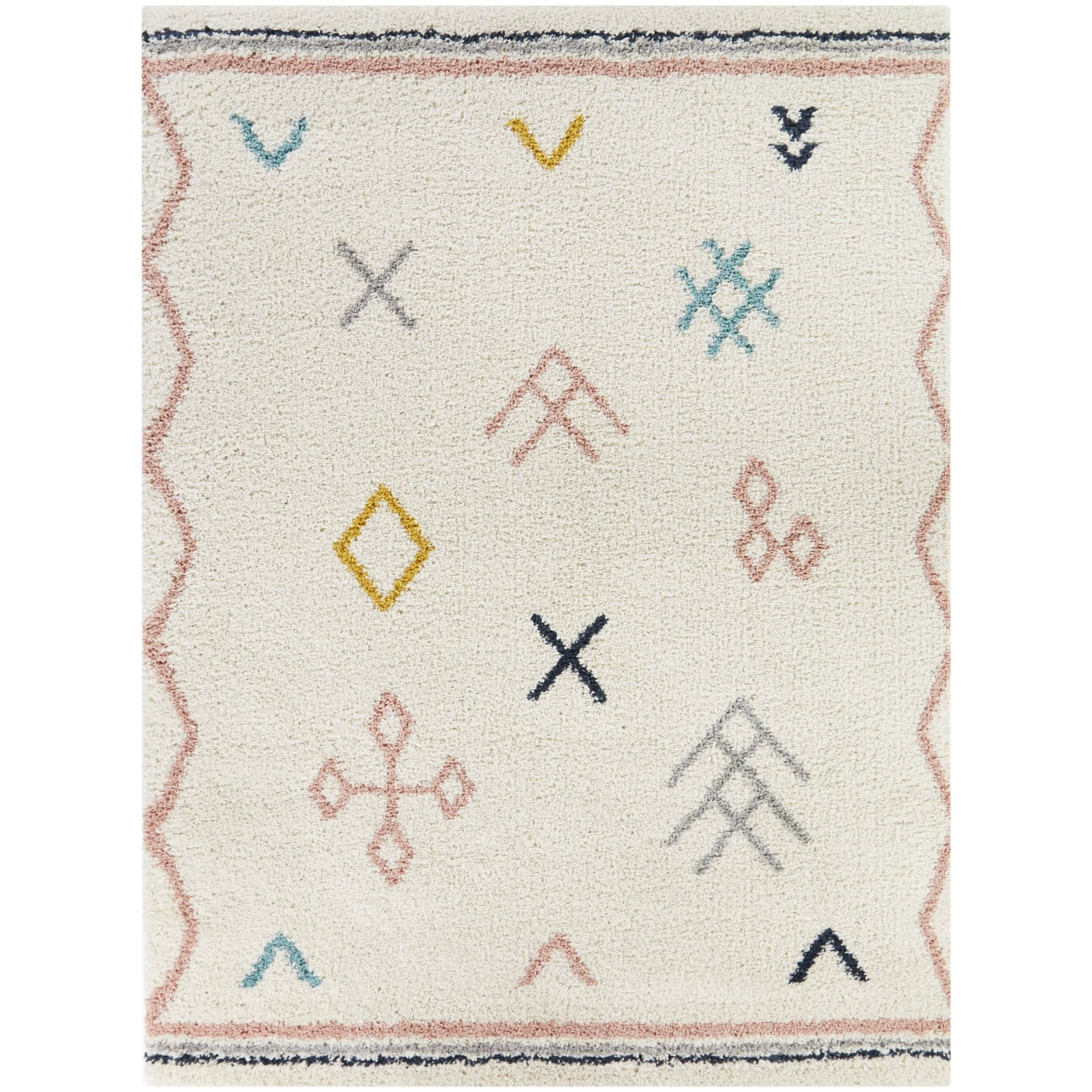 Marisa Tribal Shag Area Rug - 5&3x22 x 7& - Cream