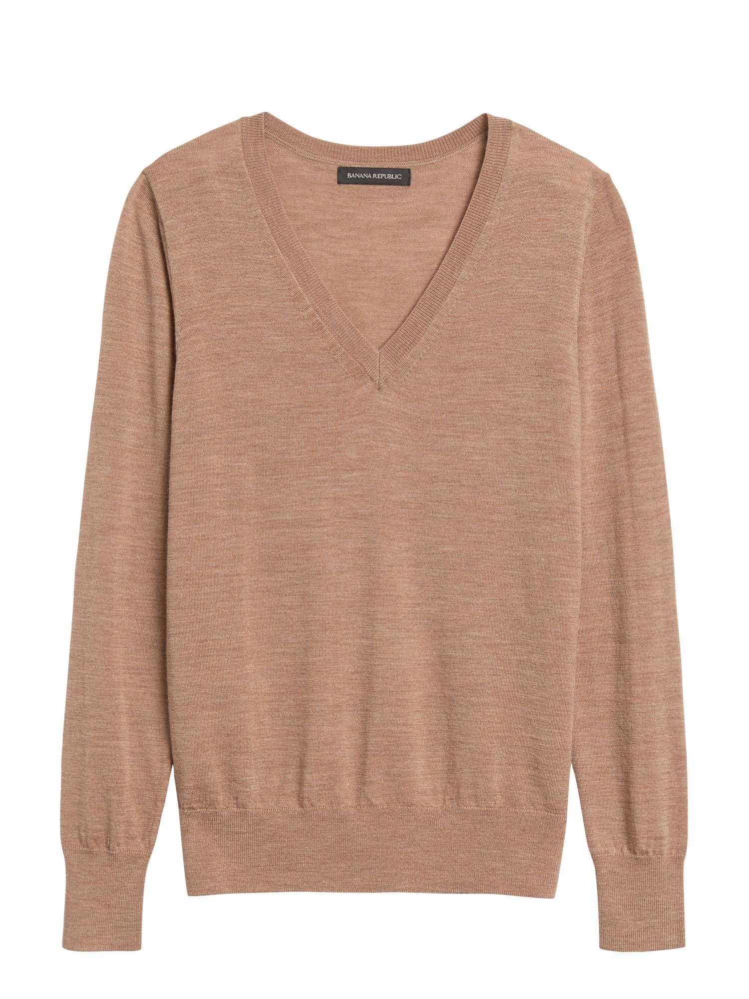 Banana Republic Women's Washable Merino V-Neck Sweater Camel Size Xs