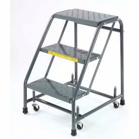 Perforated 16x22W 3 Step Steel Rolling Ladder 10x22D Top Step - 318P