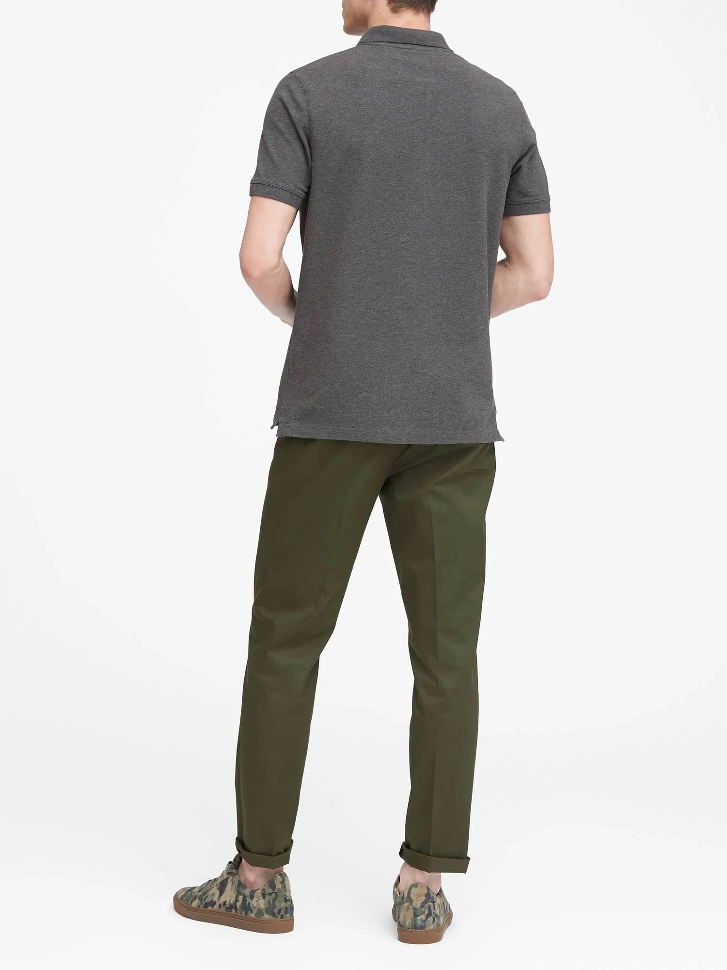 Banana Republic Men's Signature Pique Polo Shirt Dark Charcoal Heather Size Xxs