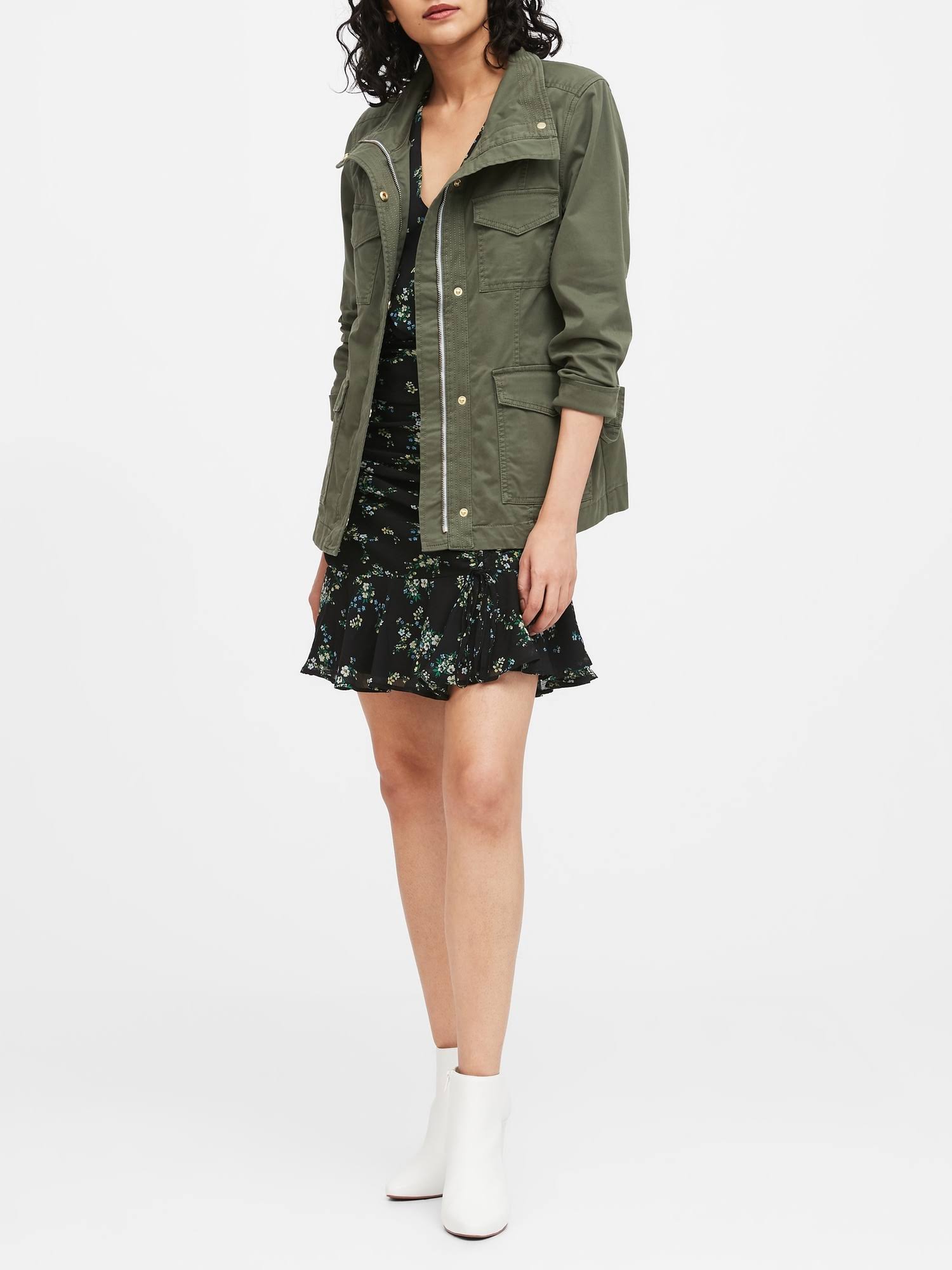 Banana Republic Women's Petite Classic Utility Jacket Flight Jacket Green Petite Size S