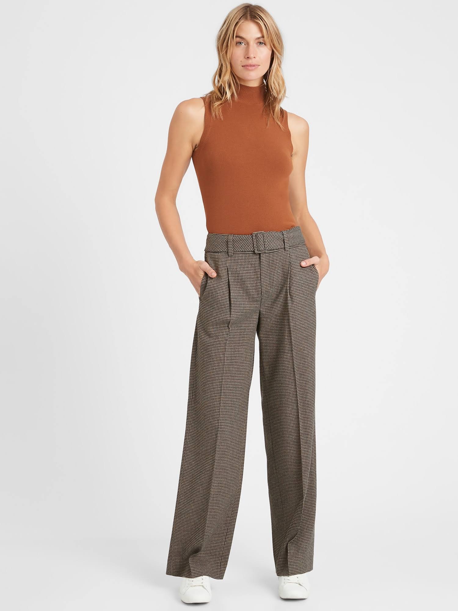 Banana Republic Women's High-Rise Slim Wide-Leg Flannel Pant Plaid Size 2 Regular