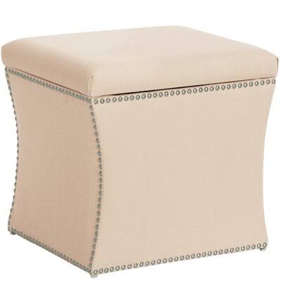 Birch Lane Joao 19'' Wide Rectangle Storage Ottoman Fabric: Marlow Vanilla 100% Polyester, Nailhead Detail: Pewter