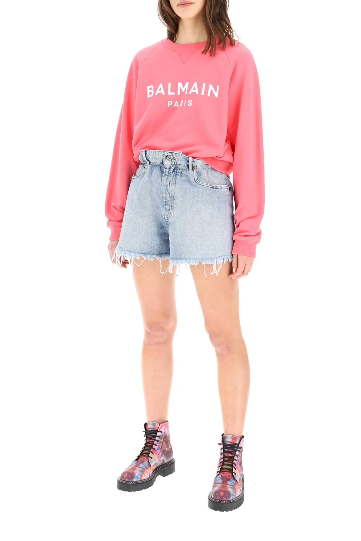 Balmain Sweatshirt with Logo Print M Pink,White Cotton
