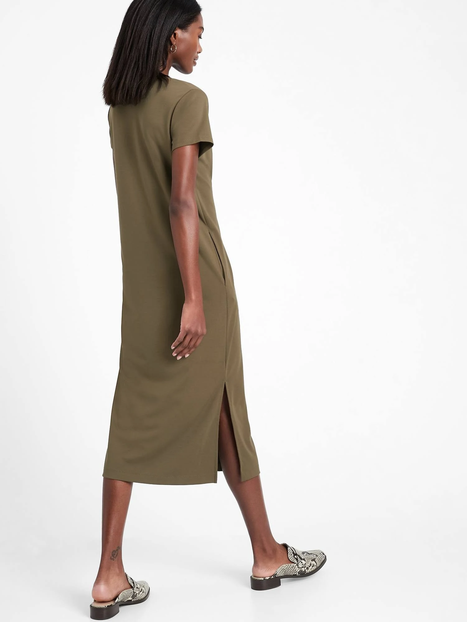Banana Republic Women's T-Shirt Dress with Side Slits Heritage Olive Green Size Xs