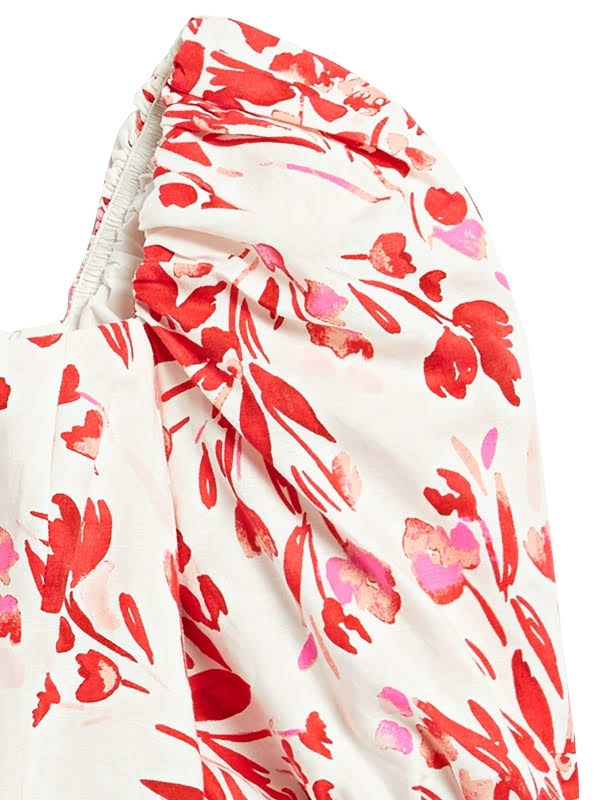 Banana Republic Women's Puff-Sleeve Cropped Top Red Floral Size L