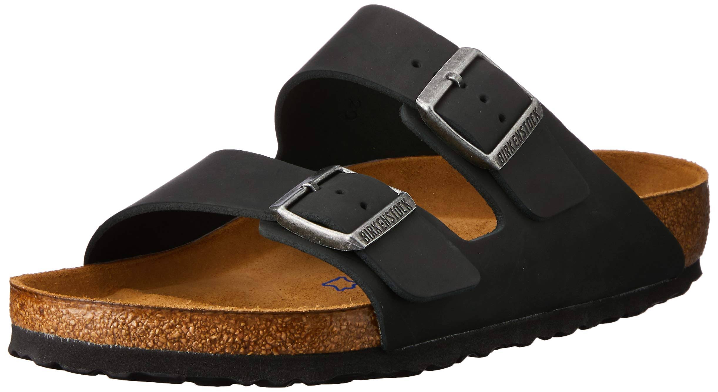 Birkenstock Arizona Oiled Leather Soft Footbed Sandals - Black