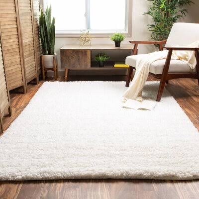 Ambriz Handmade Shag White Area Rug Harriet Bee Rug Size: Rectangle 2& x 3&