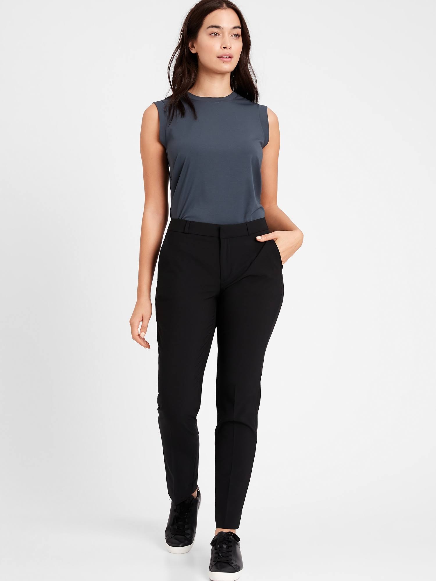 Banana Republic Women's Curvy Ryan Slim Straight-Fit Washable Wool-Blend Pant Black Size 4 Short