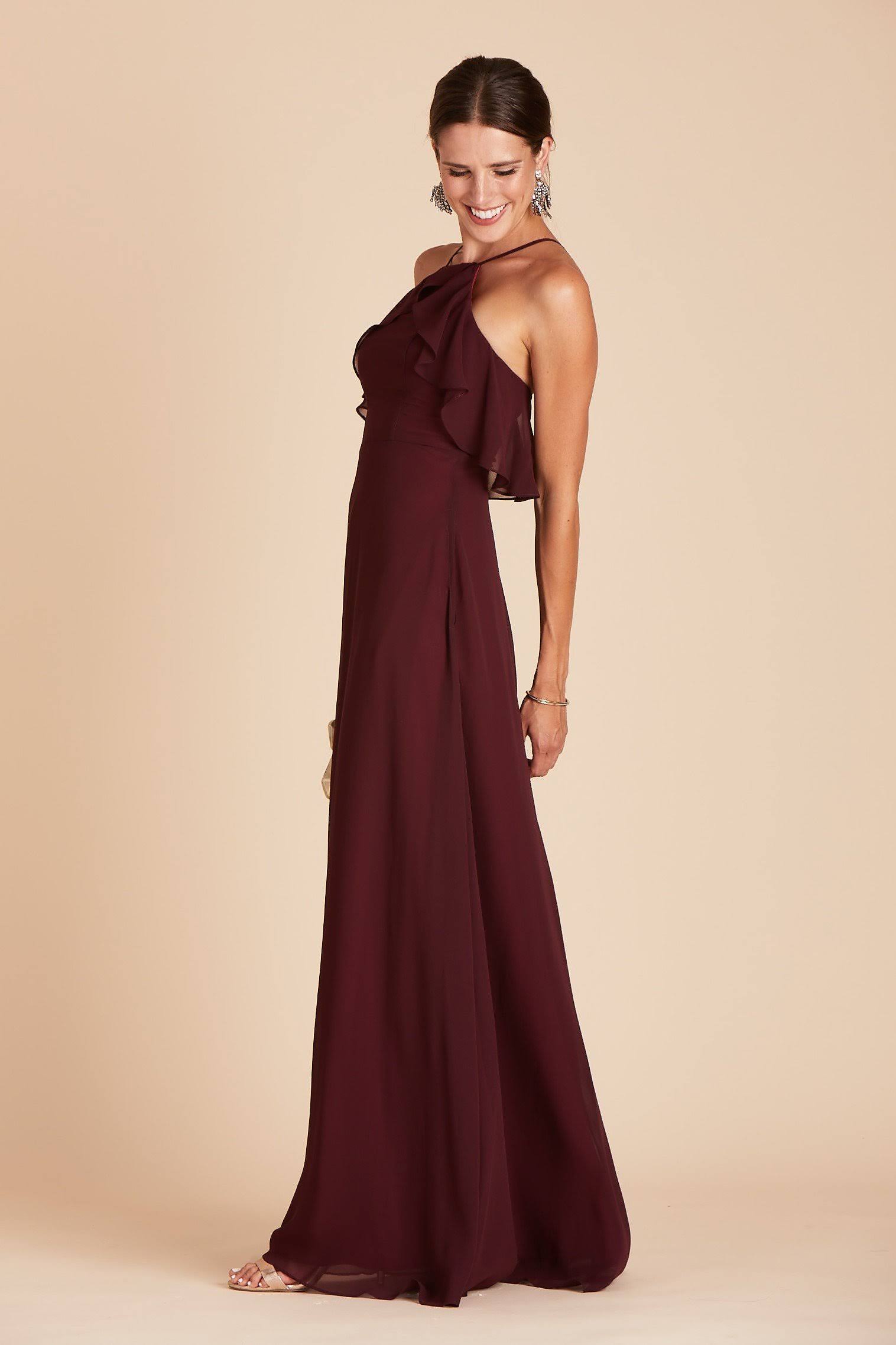 Birdy Grey Jules Chiffon Bridesmaid Dress in Cabernet L / Cabernet