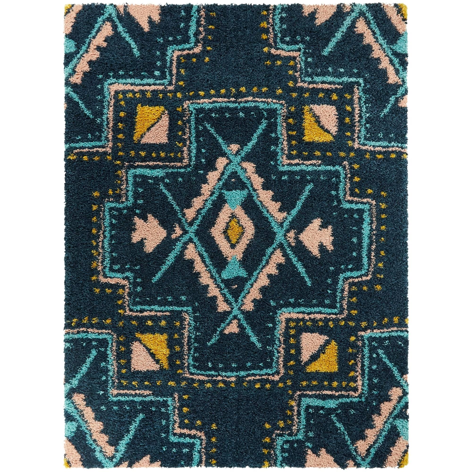 Dakarai Geometric Shag Area Rug - 2& x 7& Runner - Navy