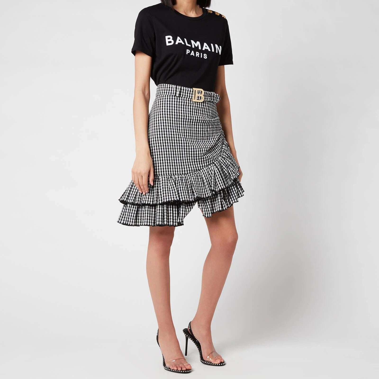 Balmain - Logo Buttoned T-Shirt, Women , Black