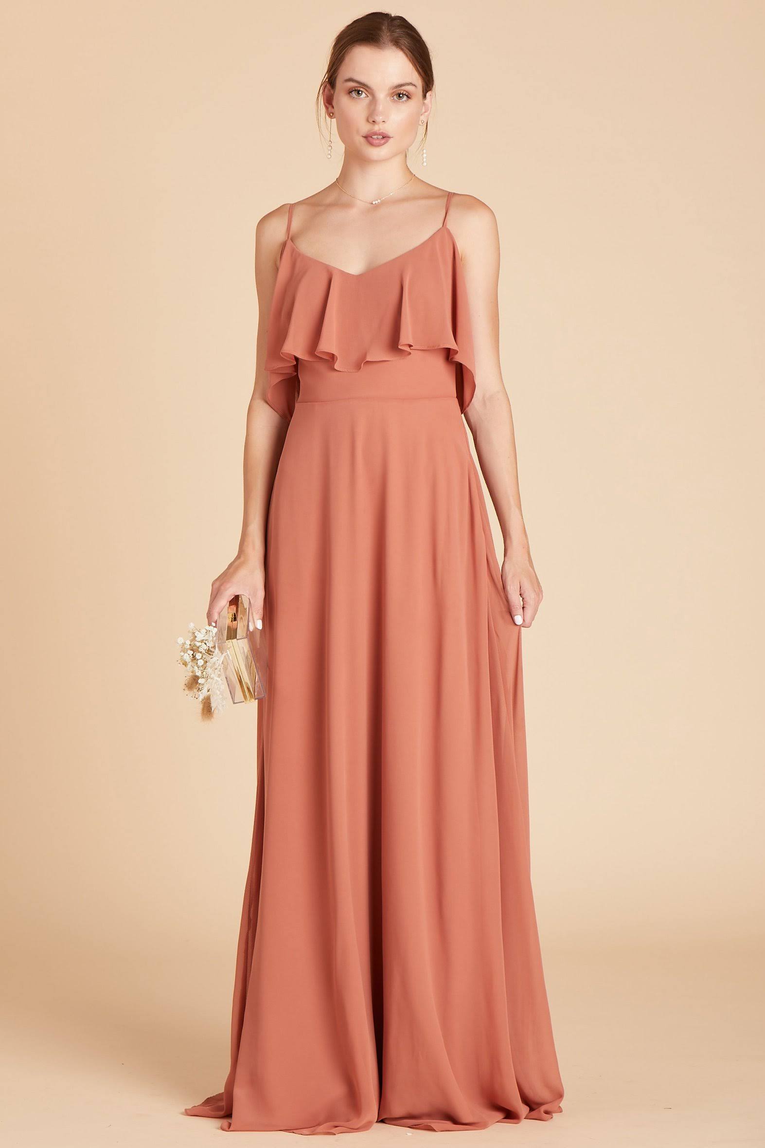 Birdy Grey Jane Convertible Chiffon Bridesmaid Dress in Terracotta S / Terracotta / No Slit