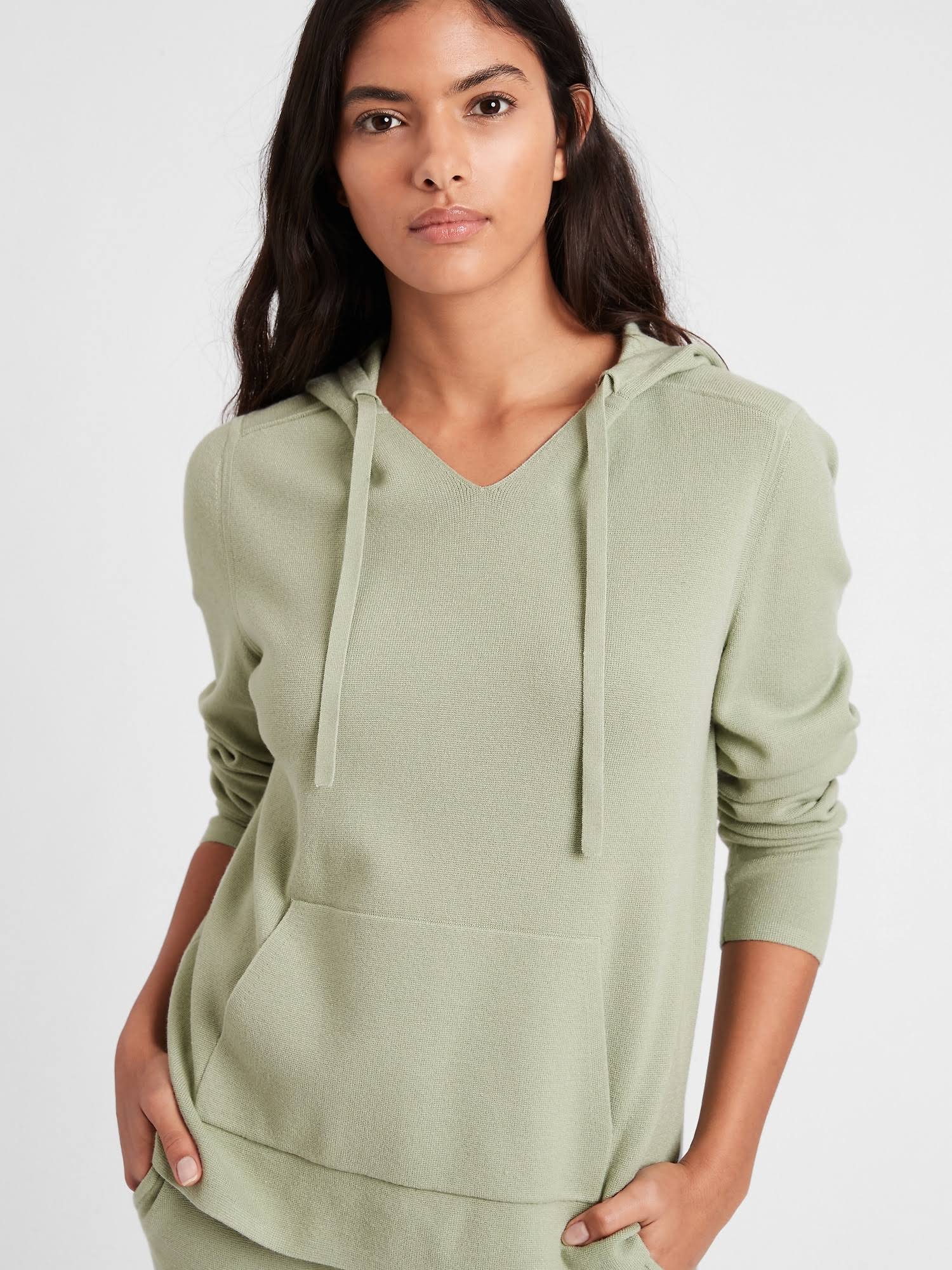 Banana Republic Women's Sweater Hoodie Green Sage Bouquet Size S