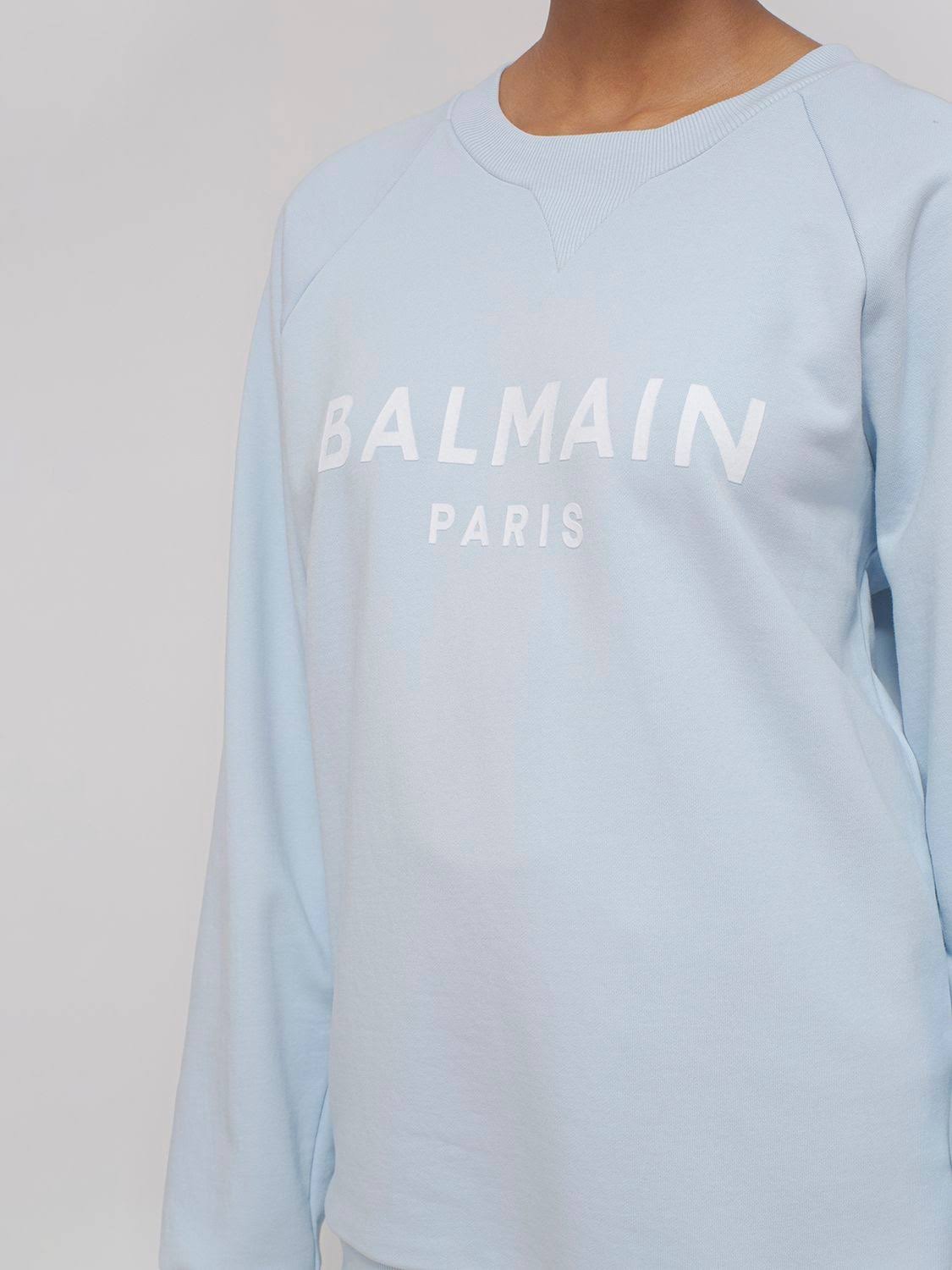 Balmain | Women Logo Printed Cotton Sweatshirt Light Blue/White M