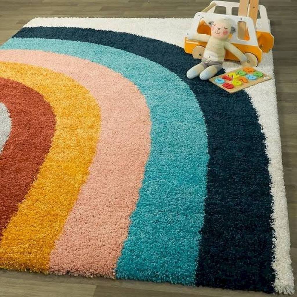 Amelia Rainbow Print Shag Boy Girl Kids Area Rug 89 x 12