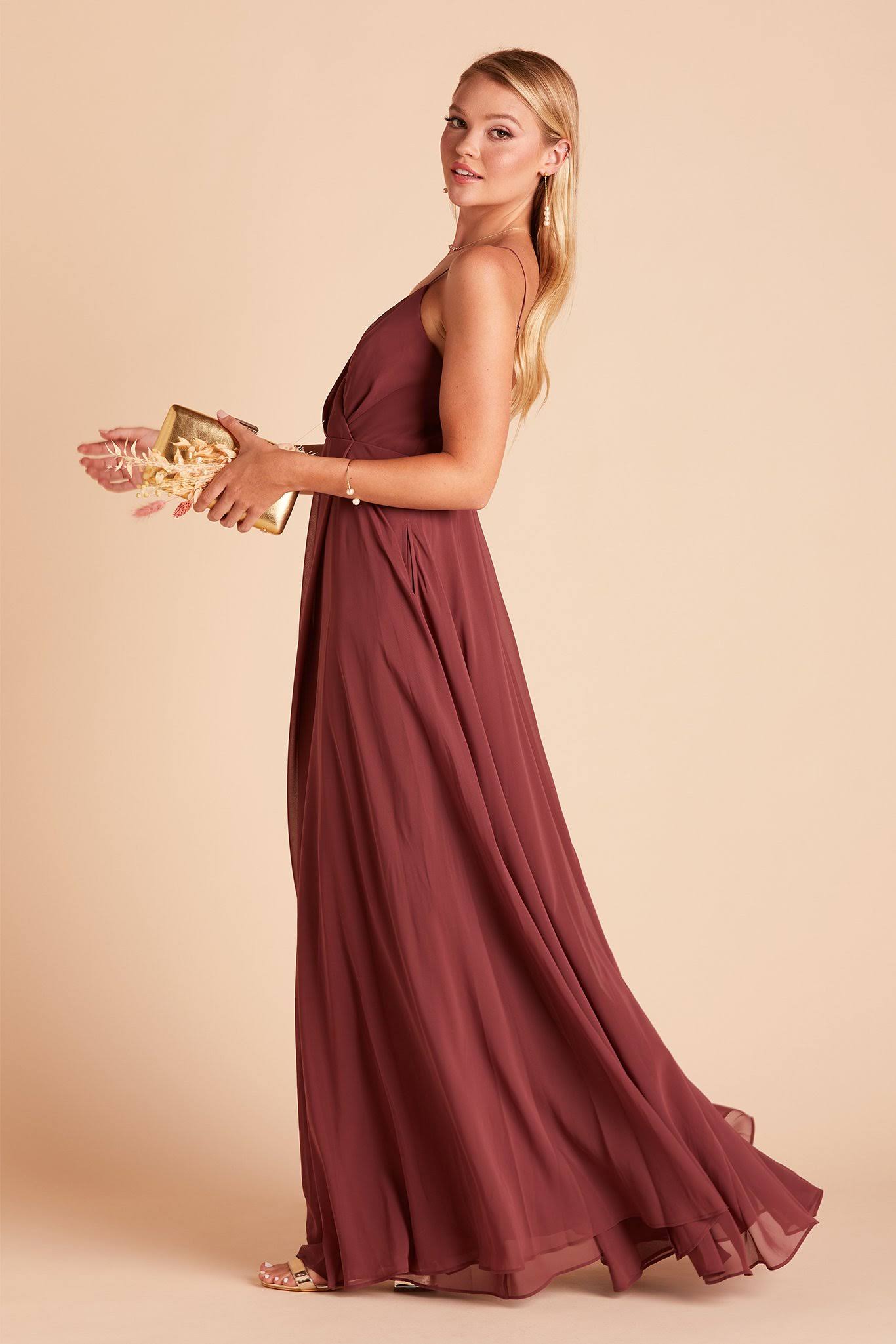 Birdy Grey Kaia Chiffon Bridesmaid Dress in Rosewood XL / Rosewood