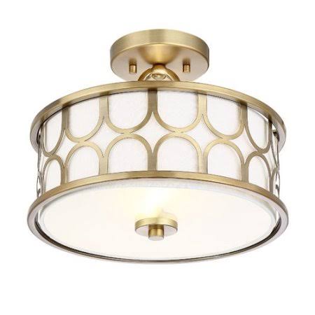 Hiran 2 - Light 13x22 Shaded Drum Semi Flush Mount Fixture Finish: Natural Brass