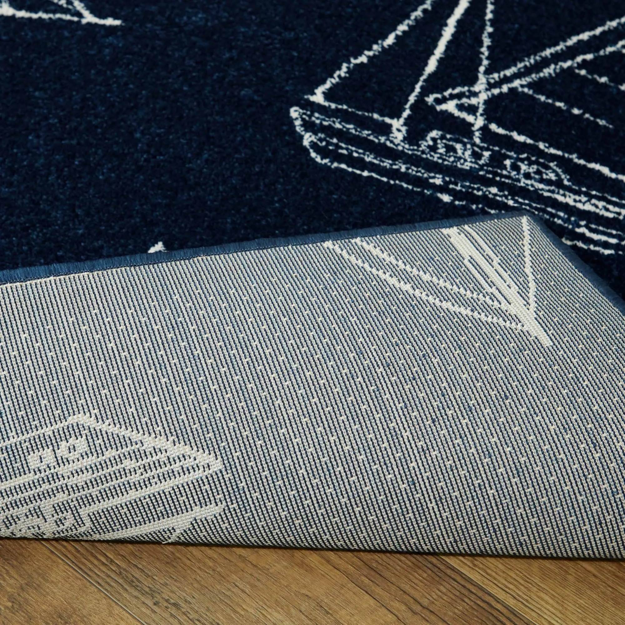 Marino Ship Sailboat Coastal Area Rug - 2&7x22 x 7& Runner - Blue