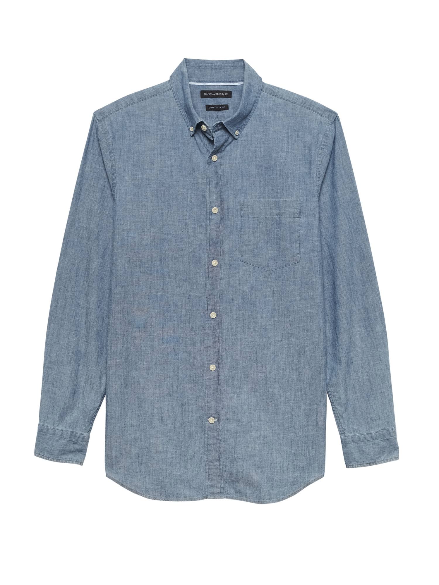 Banana Republic Men's Slim-Fit Chambray Shirt Light Wash Size XXS