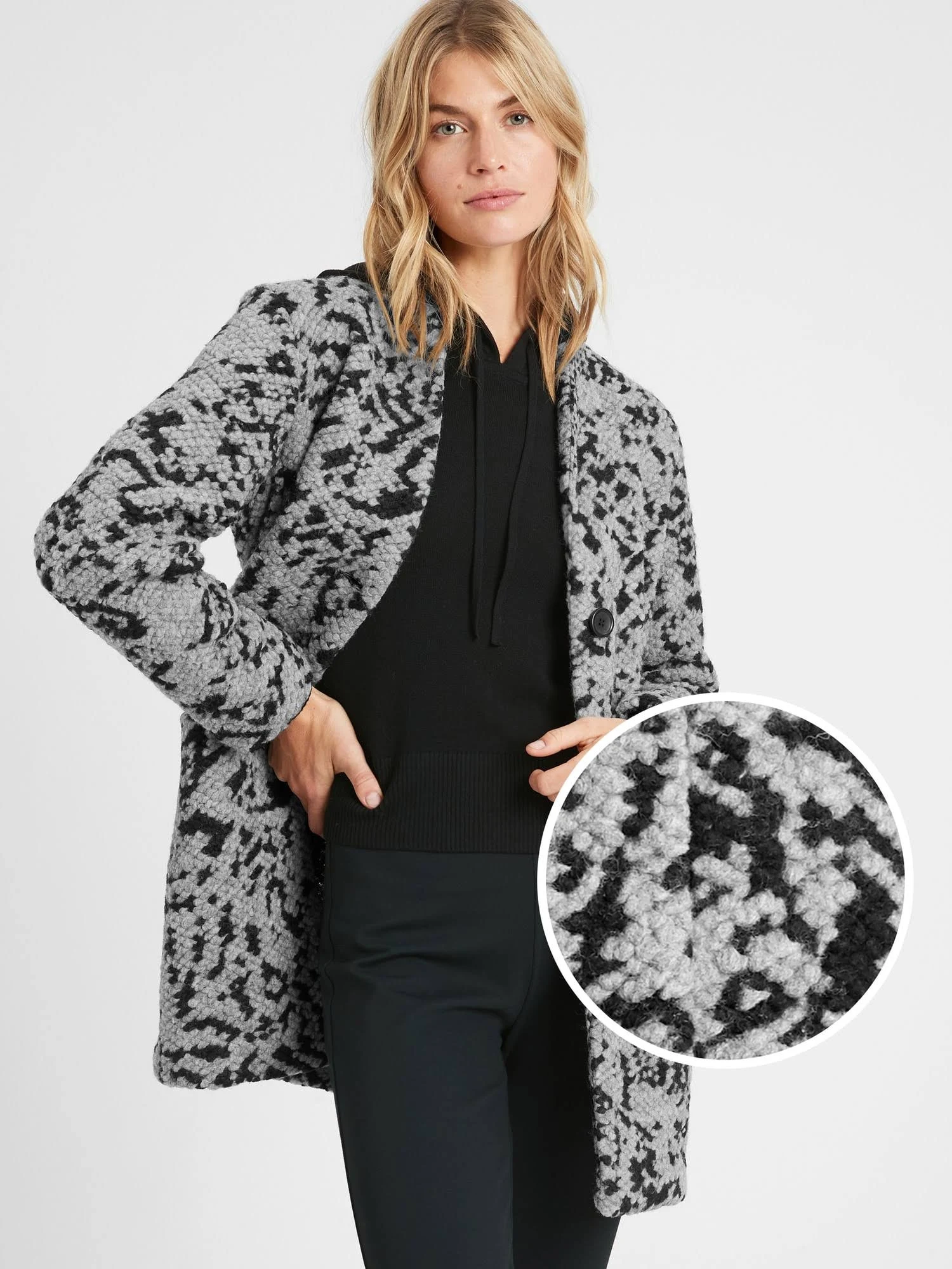 Women's Collarless Knit Coat Grey