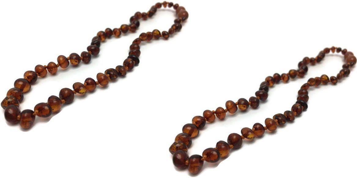 Two 11 in Amber Teething Necklace Raw Polish Basic Infant Screw Pop Clasp - Two 11 Polished Cognac Screw Clasp